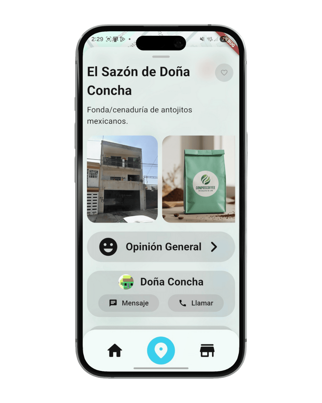 Mockup de la app Ournego en iPhone