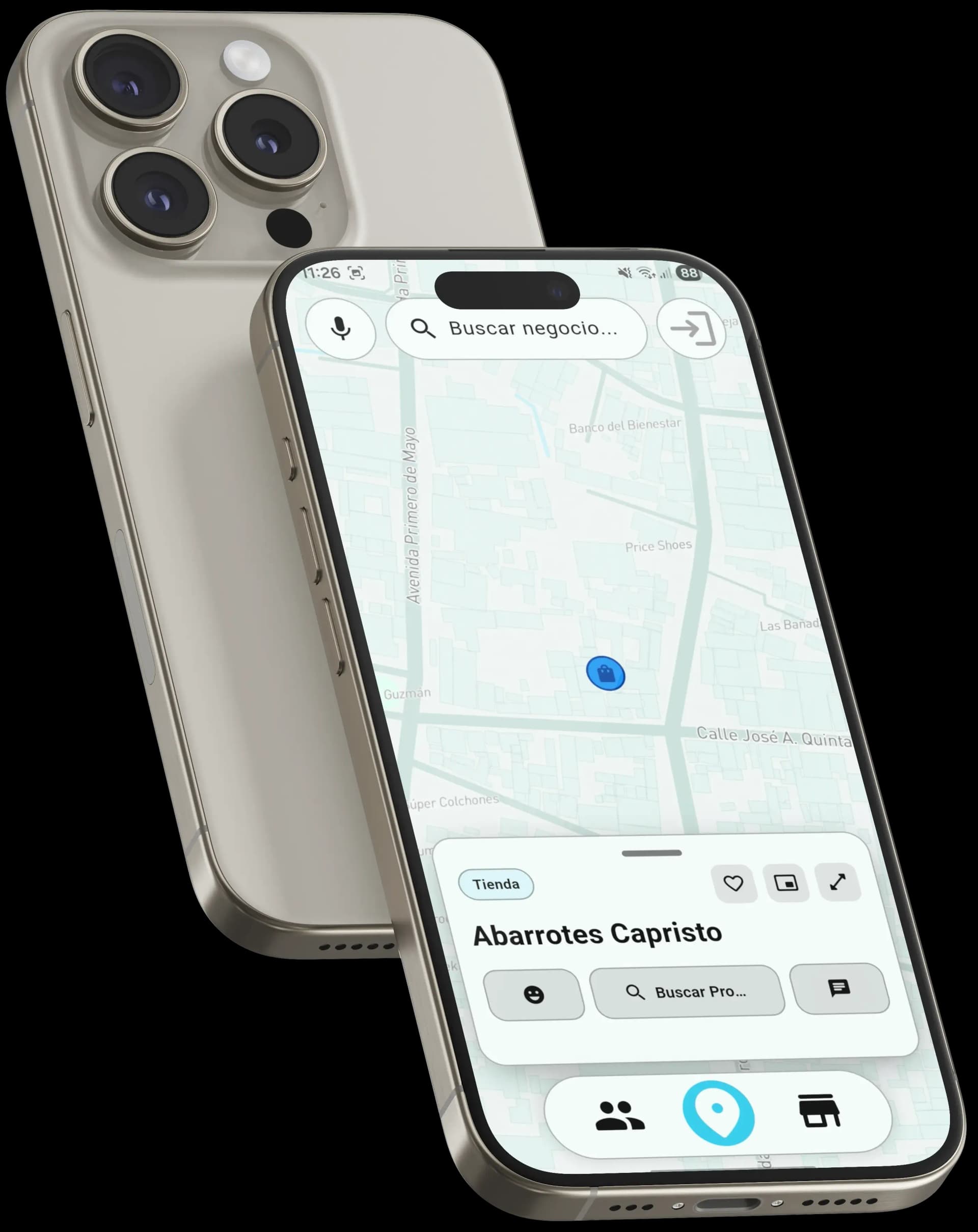 Mockup de la app Ournego en iPhone